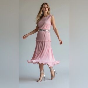 Donna Vinci Skirt Set Vintage Dressy Micro Pleated Pink Dressy Cocktail 12 Large